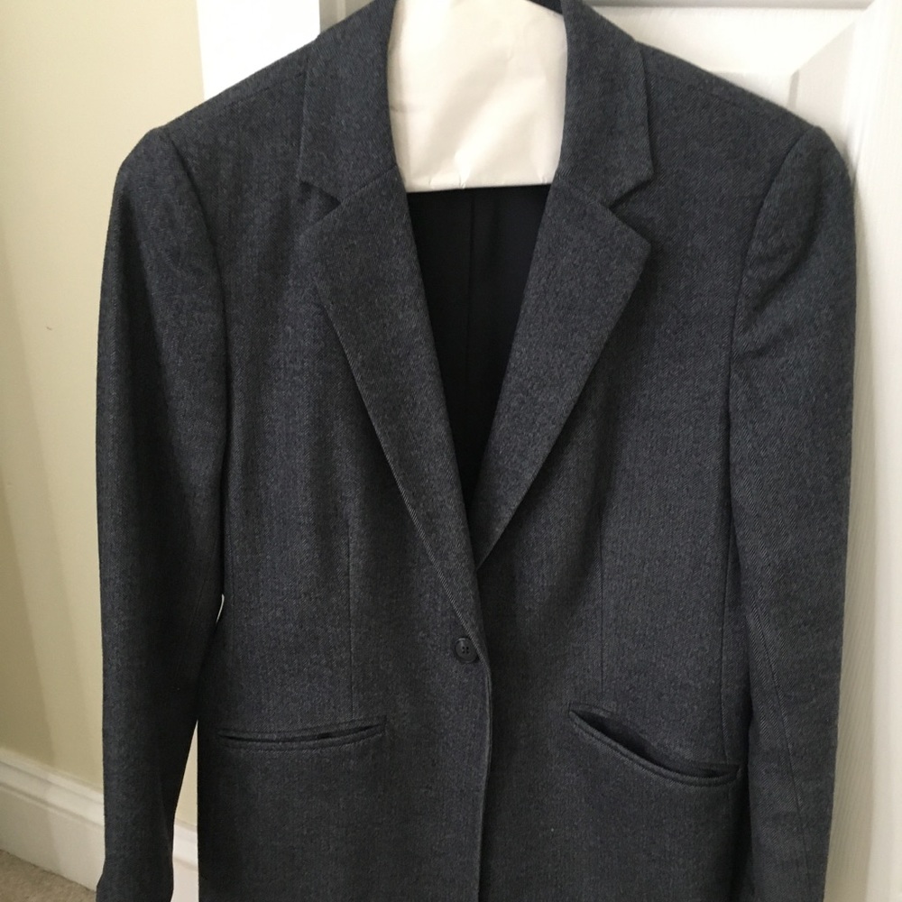 Lands End Herringbone Blazer Blue Heather
